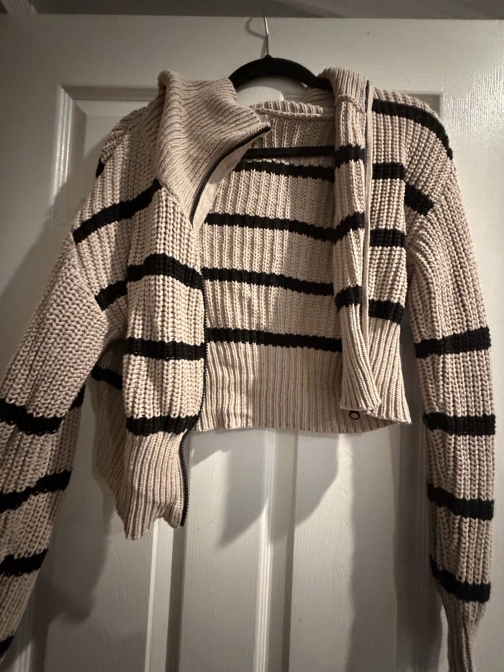 Striped Knit Women's Sweater - Cream with Black Stripes